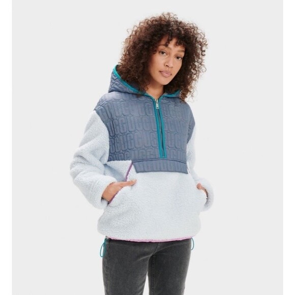 UGG Iggy Sherpa Half Zip Pullover in Gray Dawn Multi Size Small - Picture 3 of 12